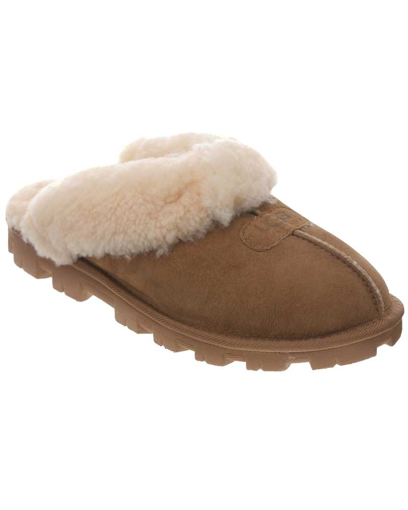 UGG 5125 Chestnut Clog Suede Slippers with Fur Trim myselflingerie.com
