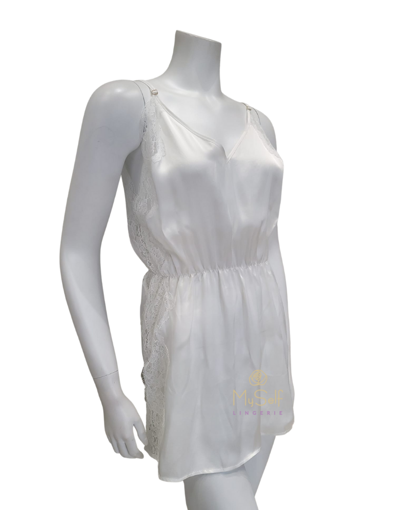 Vanilla Night and Day 3644 Waisted Lace Ivory Chemise MYSELFLINGERIE.COM