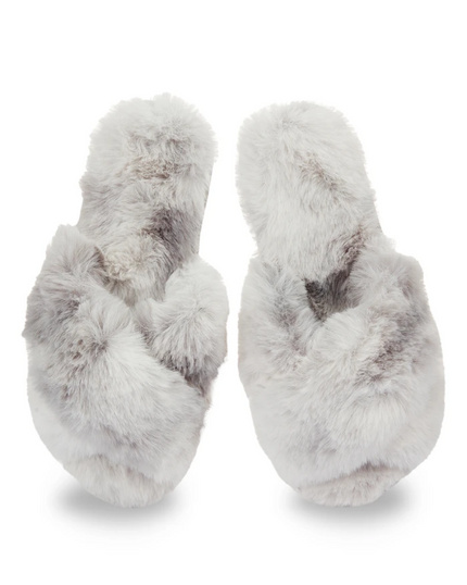 Me Moi MZP07137 Grey Criss Cross Josephine Plush Slippers myselflingerie.com