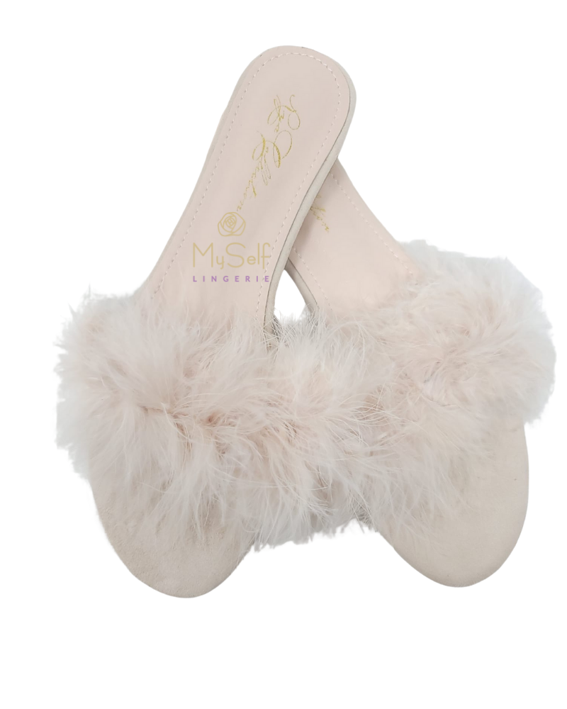 Rya Collection S01 Champagne Feather Slippers MYSELFLINGERIE.COM