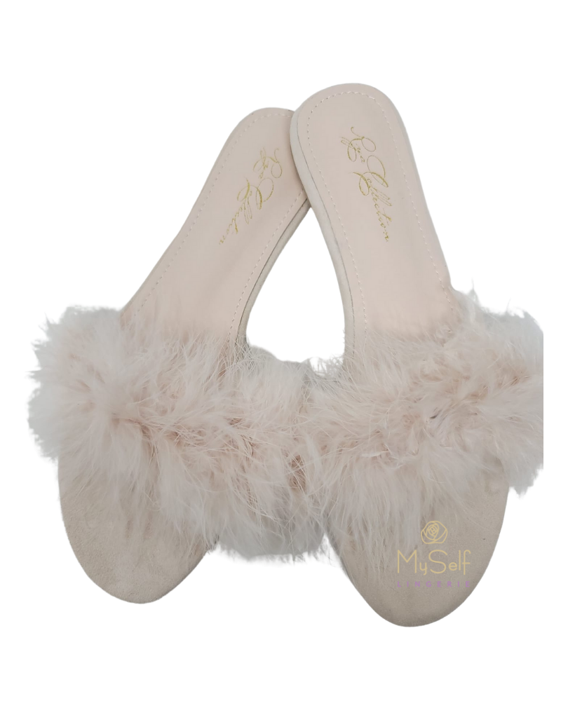 Rya Collection S01 Champagne Feather Slippers MYSELFLINGERIE.COM