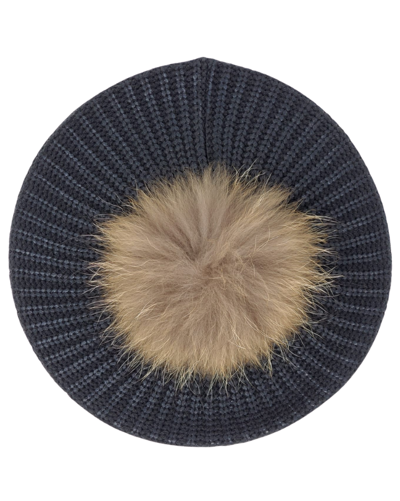 Revaz SSB23A Black Metallic Knit Snood with Pom Pom myselflingerie.com