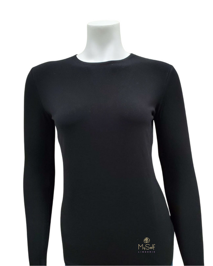 Avanti LSRIBRGA-BLK Black Ribbed Modal Long Sleeve Shell myselflingerie.com