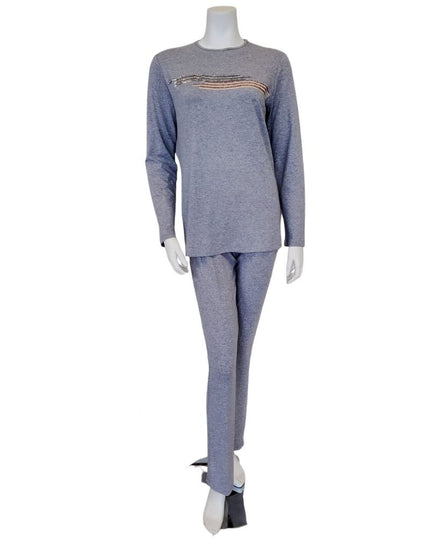 Pierre Balmingo Paris 05-4515PJ Stripes and Studs Grey Modal Pajamas Set myselflingerie.com
