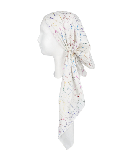 Lizi Headwear White/Colorful Marble Foil Pre-Tied Bandanna myselflingerie.com