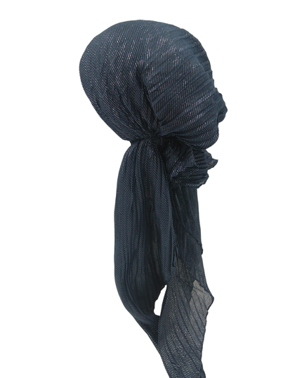 SG PR02-NVY navy Lurex Pleated Cotton Pre-Tied Tichel myselflingerie.com