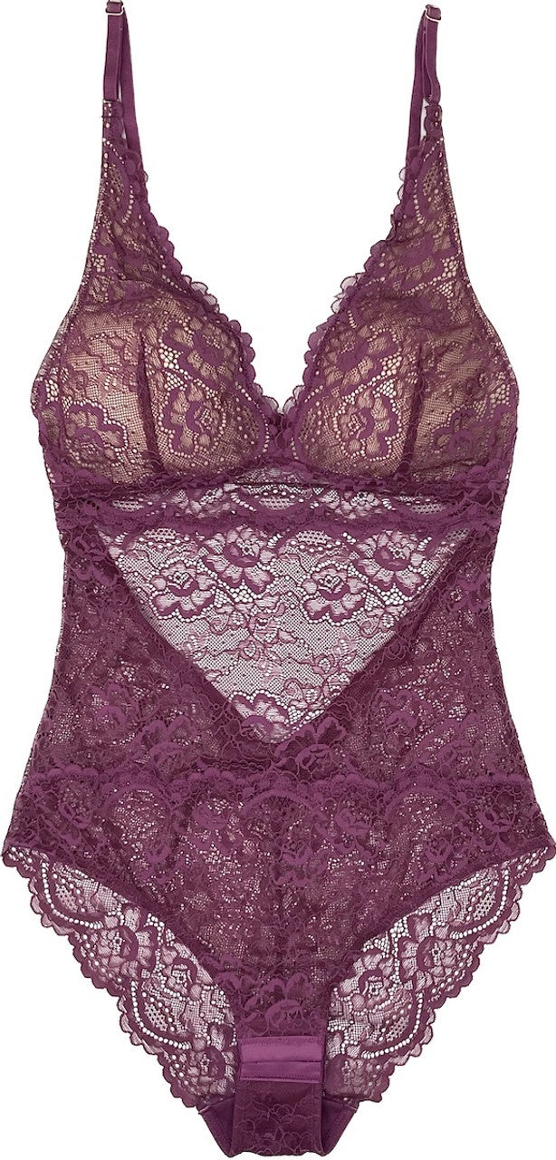 Samantha Chang SC446014-RW Rosewood All Lace Classic Bodysuit  myselflingerie.com