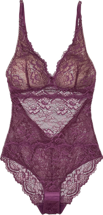 Samantha Chang SC446014-RW Rosewood All Lace Classic Bodysuit  myselflingerie.com