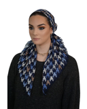 Tie Ur Knot Denim/Camel Houndstooth Pre-Tied Bandanna with Full Non Slip Grip