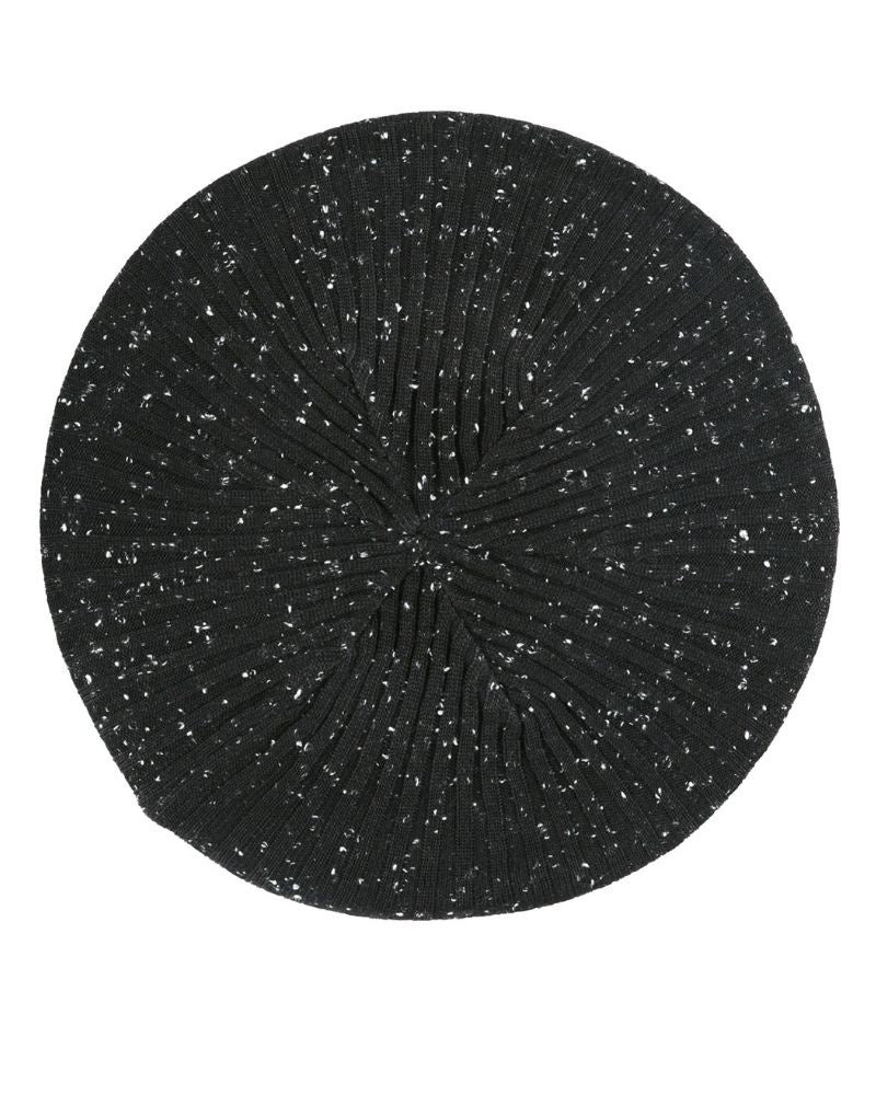 Lizi Headwear Ribbed Knit Black/White Speckled Beret myselflingerie.com