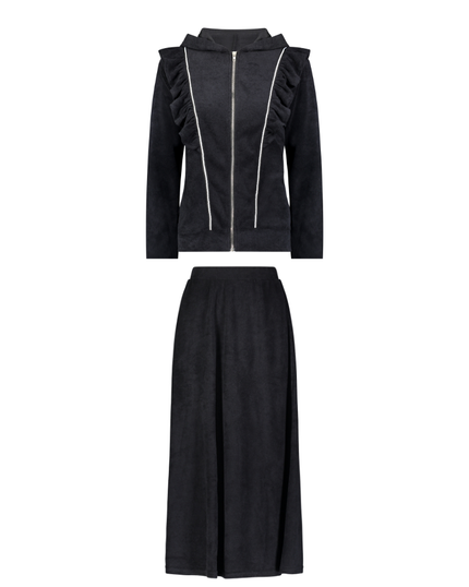 Citrus EL954 Black Ruffle Hooded Two Piece Terry Set myselflingerie.com