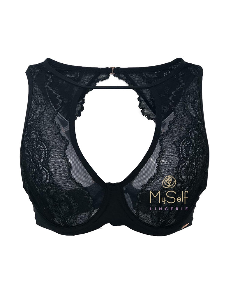 Marc and Andre Paris A9-0911-T Black Lace Top Underwire Bralette myselflingerie.com