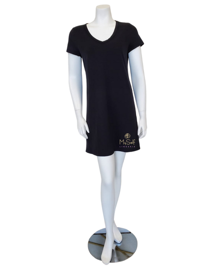 Lusome ES18-102 Eva V Neck Cap Sleeve Noir Modal Nightshirt myselflingerie.com