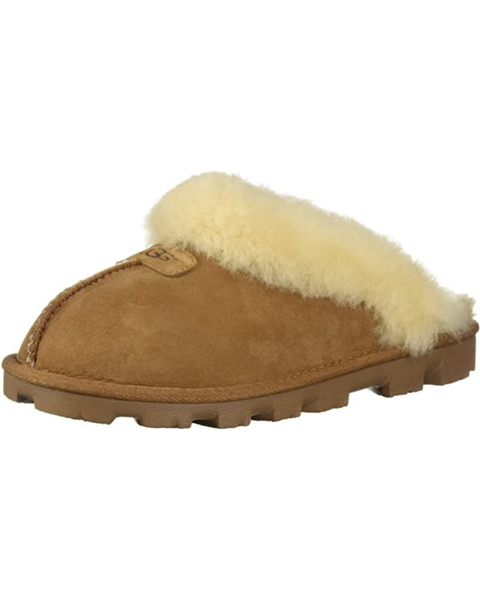 UGG Chestnut Clog Suede Slippers with Fur Trim Myselflingerie.com