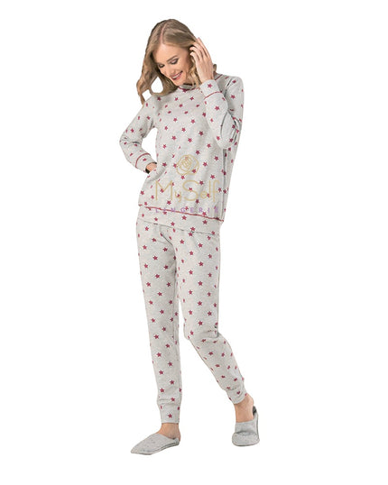 NBB 66643 Heather Grey and Red Star Print Cotton Pajamas myselflingerie.com