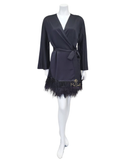 Rya Collection Black Swan Feathers Satin Kimono Wrap
