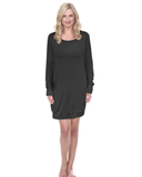 PJ Harlow EMILY1 Black Long Sleeve Modal Nightshirt with Banded Bottom MYSELFLINGERIE.COM