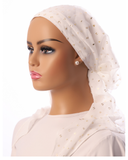 Ahead White with Gold Foil Dots Chiffon Pre-Tied Bandanna