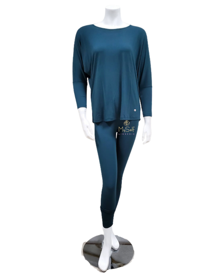 Vanilla Night and Day 3049 Dark Bottle Green Round Neck Pajamas Set MYSELFLINGERIE.COM