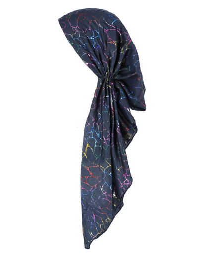 Lizi Headwear Navy/Colorful Marble Foil Pre-Tied Bandanna myelflingerie.com