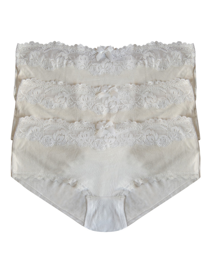 You 100-201 Lace Top White Cotton Hipsters 3 Pack myselflingerie.com