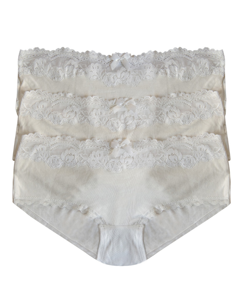 You 100-201 Lace Top White Cotton Hipsters 3 Pack myselflingerie.com
