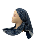 SP239 Blue Metallic Print Pre-Tied Open Back Bandanna