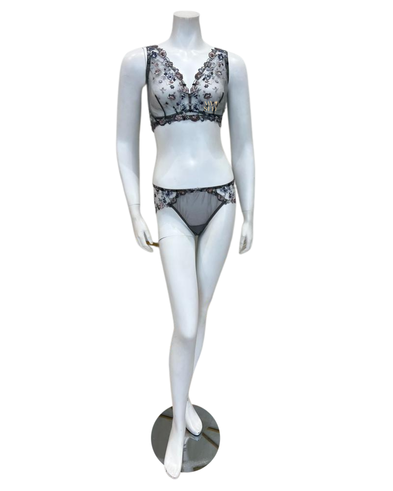 Cosabella ABRIM1321 + 0741 Varanasi Grey Abri Curvy Bralette Set myselflingerie.com
