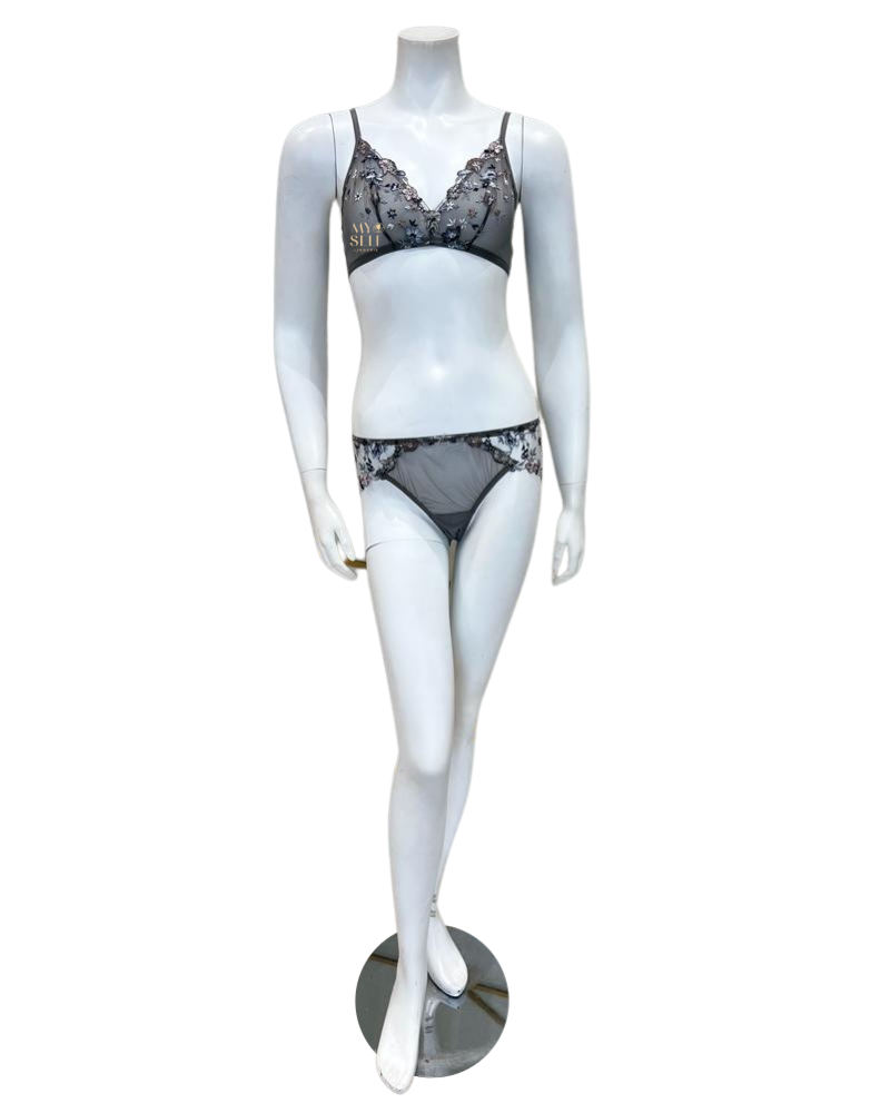 Cosabella ABRIM1301 + 0741 Varanasi Grey Abri Bralette & Boyshort Set myselflingerie.com