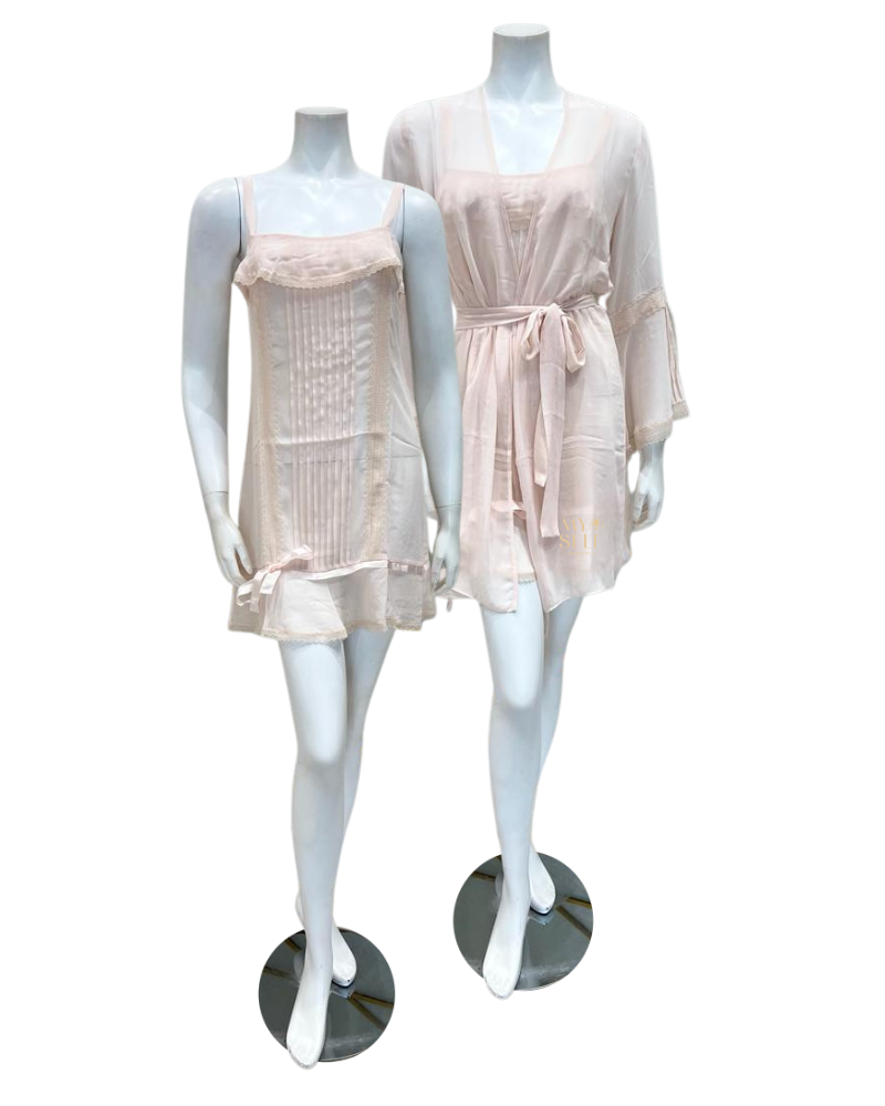 Rya Collection 600 + 601 Blush Anette Lace Chiffon Chemise and Cover Up myselflingerie.com