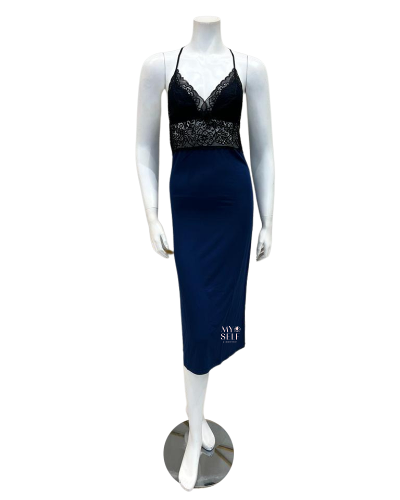Oh! Zuza 3931 Black Lace Marine Blue Modal Chemise myselflingerie.com