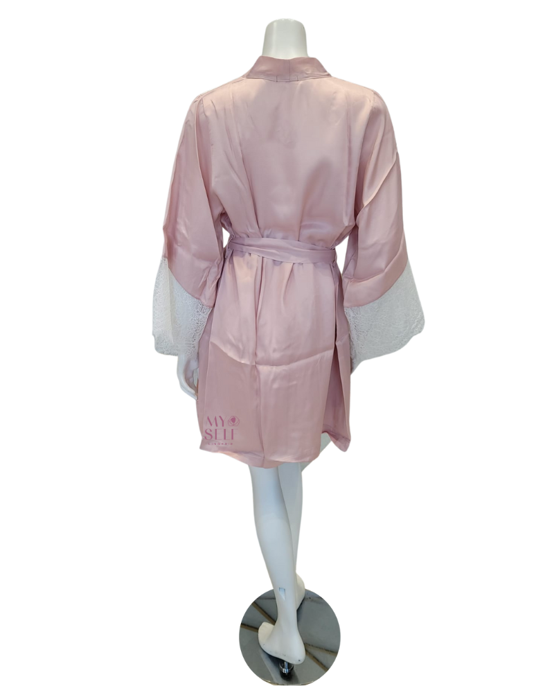 Oh! Zuza 3938 + 3939 Elegant White Lace Pink Chemise & Kimono Set myselflingerie.com