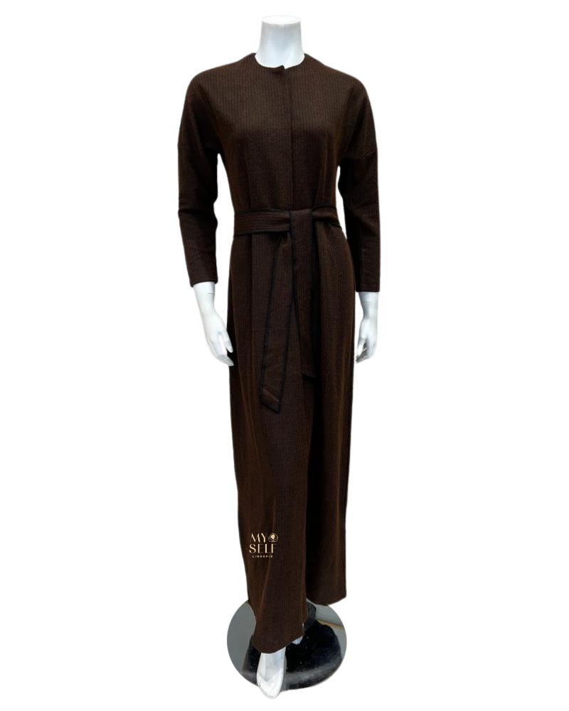 Chicolli FW23MR04 Chocolate/Black Alison Modal Morning Robe myselflingerie.com
