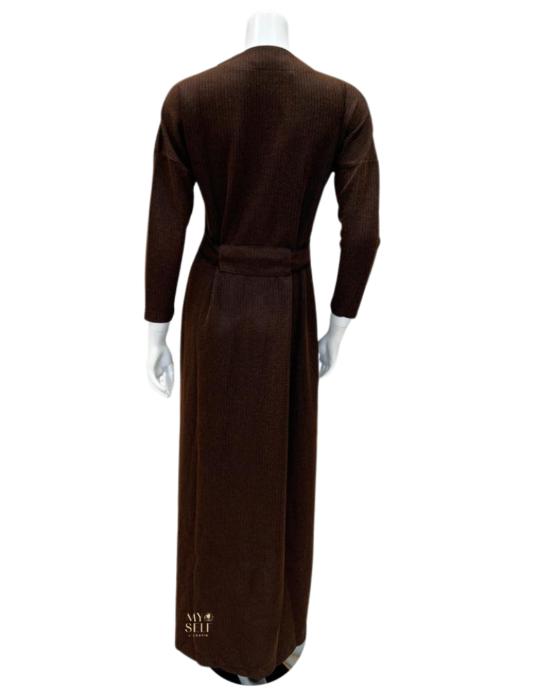Chicolli FW23MR04 Chocolate/Black Alison Modal Morning Robe myselflingerie.com