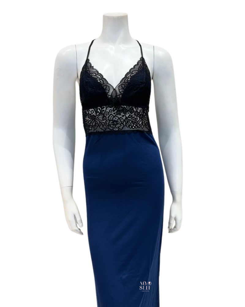 Oh! Zuza 3931 Black Lace Marine Blue Modal Chemise myselflingerie.com