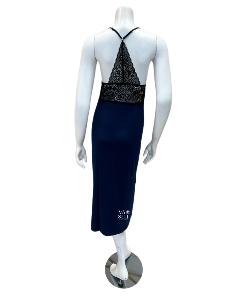 Oh! Zuza 3931 Black Lace Marine Blue Modal Chemise myselflingerie.com