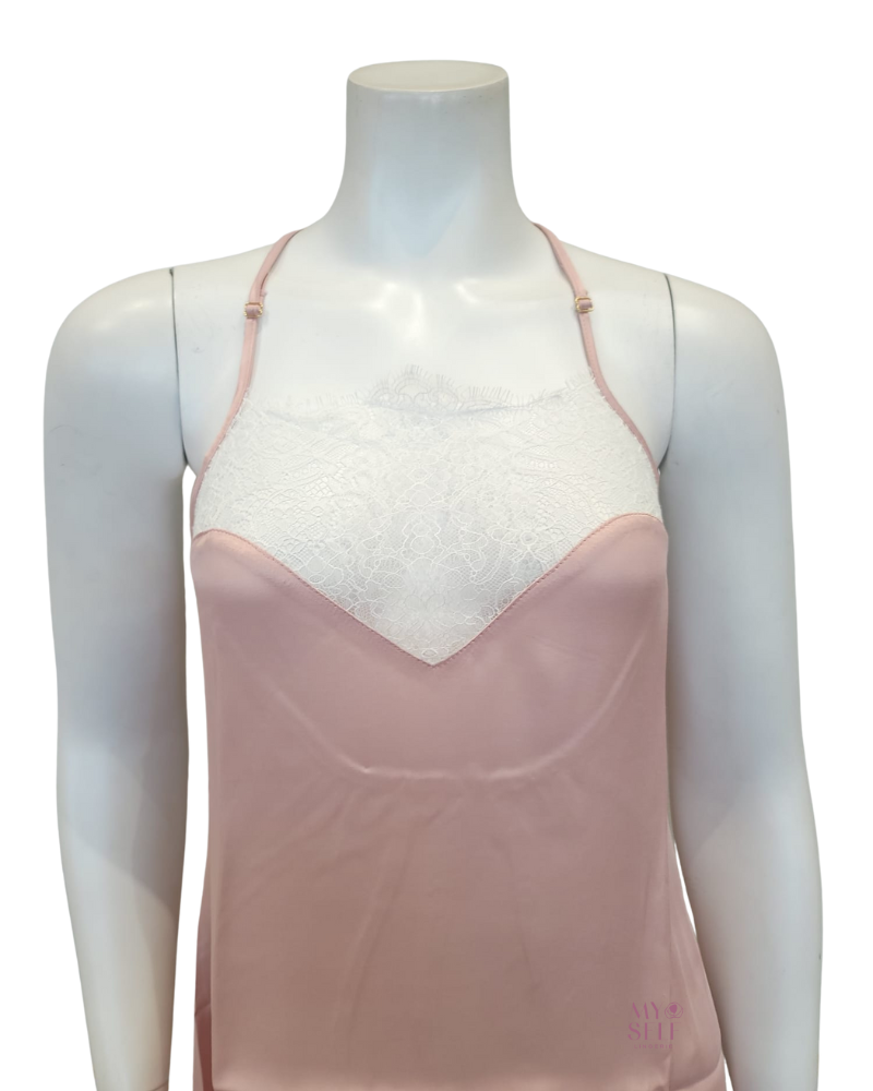 Oh! Zuza 3938 + 3939 Elegant White Lace Pink Chemise & Kimono Set myselflingerie.com