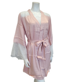 Oh! Zuza 3938 + 3939 Elegant White Lace Pink Chemise & Kimono Set myselflingerie.com