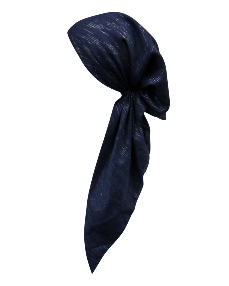 Revaz HS409H Navy Lurex Lines Adjustable Pre-Tied Bandanna with Velvet Grip myselflingerie.com