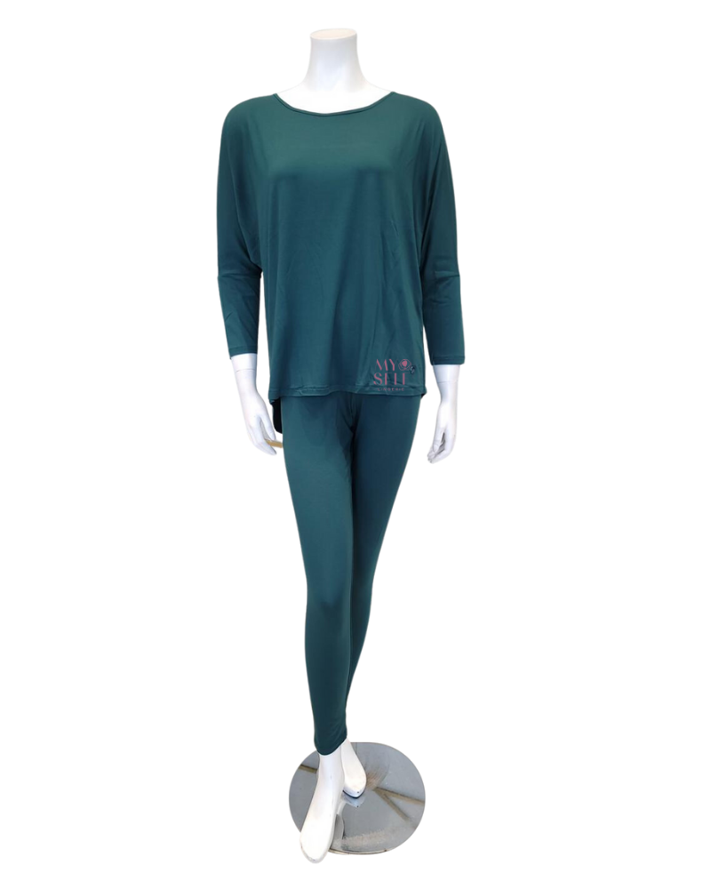 Oh! Zuza 3049-R Deep Green Round Neck Modal Pajamas Set myselflingerie.com