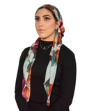 Tie Ur Knot Mint Floral Splatter Adjustable Pre-Tied Bandanna with Full Grip myselflingerie.com