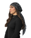 Tie Ur Knot Black Floral Adjustable Pre-Tied Bandanna with Full Grip