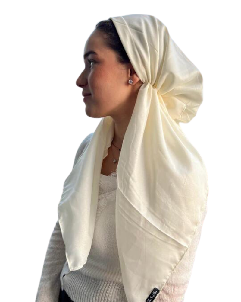 Scarf Bar Solid Cream Shimmer Classic Pre-Tied Bandanna with Full Grip myselflingerie.com