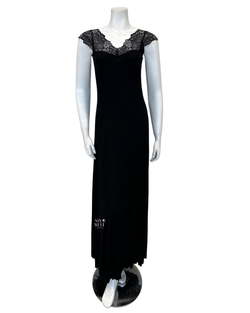 Oh! Zuza 4007 Black Lace Sheer Back Nightgown myselflingerie.com