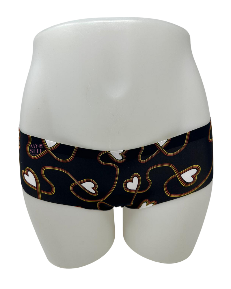 Love Libby 6276 Black Lasso Hearts Print Seamless Laser Cut Hipster myselflingerie.com