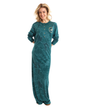 Lunderbeck Teal Logo Abstract Floral Button Down Nightgown