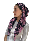 Scarf Bar Pink Black Blossom Classic Pre-Tied Bandanna with Full Grip myselflingerie.com