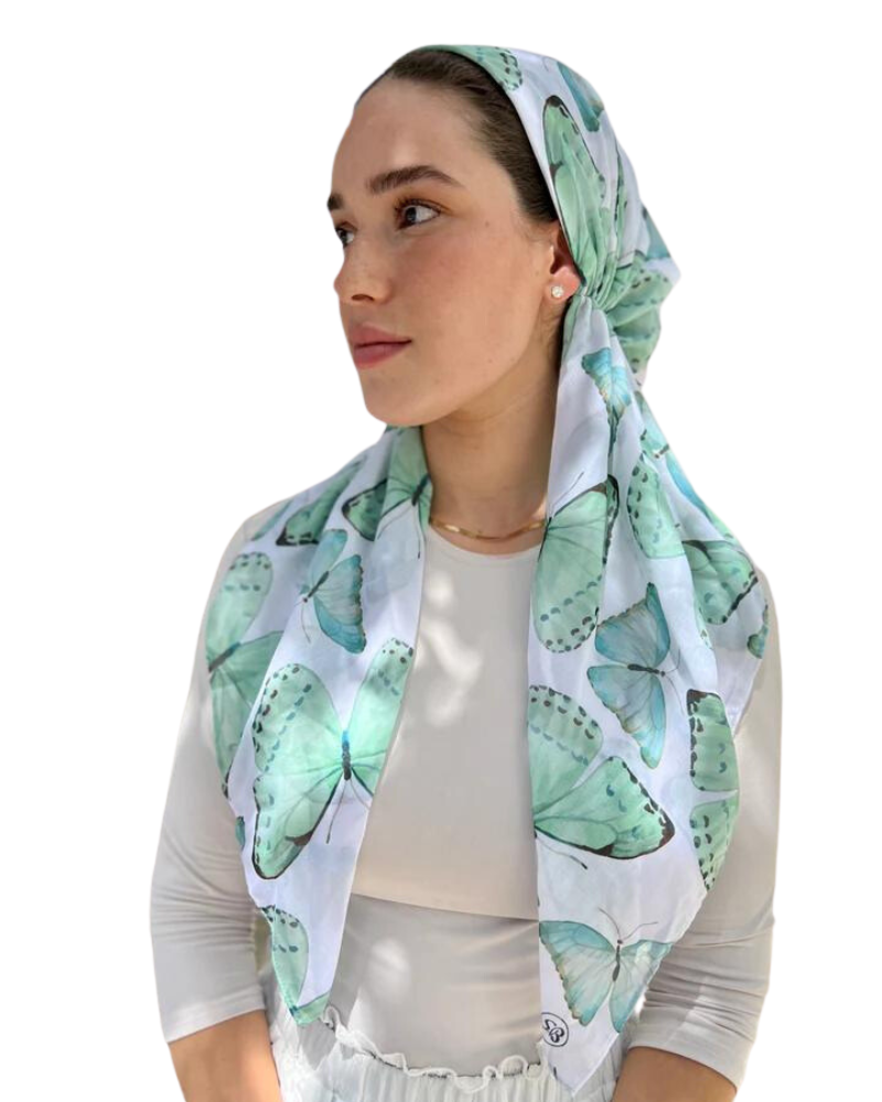 Scarf Bar Sage Green Butterfly Classic Pre-Tied Bandanna with Full Grip myselflingerie.com