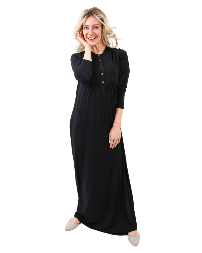 Chicolli N5030-23A Black Swing Bamboo Cotton Button Down Nightgown myselflingerie.com