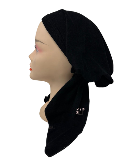 Cherie HTBK Black Terry Pre-Tied Bandanna myselflingerie.com